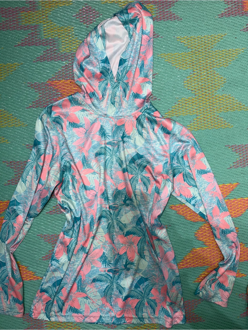 Bass Pro Shops Pink and Teal Floral Hoodie